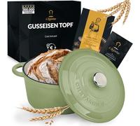 Chefarone Marmite à pain en fonte émaillée pour mijoter, cuire et rôtir - Marmite à pain avec couvercle à induction - Cocotte en fonte (Vert, 3,5 L)