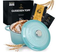 Chefarone Marmite à pain en fonte émaillée pour mijoter, cuire et rôtir - Marmite à pain avec couvercle à induction - Cocotte en fonte (Blue, 3,5 L)