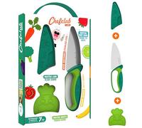Chefclub Kids- Kit Couteau de Cuisine pour Enfants - Lame Acier Inoxydable - Protège-Doigts et Protège-Lame - Ustensile de cuisine Sécurisé et Ergonomique - Cadeau fille 7 ans