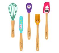 Chefclub Kids - Kit de Mini-Ustensiles de Cuisine pour Enfants - 5 Pièces : Fouet, Spatule, Maryse, Pinceau, Cuillère - Manches en Bambou, Têtes en Silicone Sans BPA - Multicolore - Dès 4 Ans