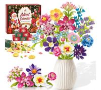 Cheffery Calendrier de l'avent 2026, 24 Fleurs Artificielles à Assembler | 24Jours Kit de Construction de Fleurs pour Compte à Rebours Calendrier de Noël Cadeau Créatif pour Femme