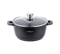 Cheffinger Casserole en fonte d'aluminium avec couvercle en verre à induction Revêtement marbre Ø 36 cm