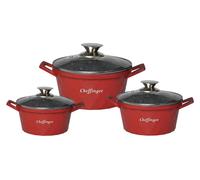 Cheffinger Marmites Cf-Diac03 3 pièces 20/24/28 cm motif diamant, poignées et couvercles Rouge