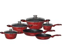 Cheffinger CF-FA1010 : Ensemble de 10 pièces de batterie de cuisine avec revêtement en marbre, couleur rouge