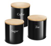 Ensemble 3 Boîtes Inox avec Couvercle Bambou pour Café Sucre Thé Noir / Marron