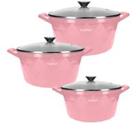 Cheffinger Ensemble de 3 Marmites 20 / 24 / 28 cm Motif Diamant avec Poignées et Couvercles Rose