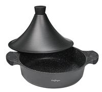 Cheffinger Fonte D'Aluminium Tajine Ø28cm Induction Silikongriffe Marmite Cuit-Vapeur Rôtissoire, Noir