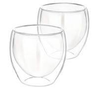 Cheffinger Lot 2 Verres 250ml pour Boissons Double Paroi en Verre Borosilicate Transparent