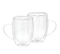 Cheffinger Lot 2 Verres avec Anse 350ml en Verre Borosilicate Solide Transparent