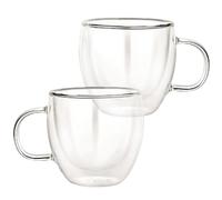 Cheffinger Lot 2 Verres avec Poignée Double Paroi 250ml en Verre Borosilicate Transparent