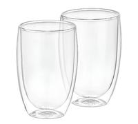 Cheffinger Lot 2 Verres pour Boissons Double Paroi 350ml en Verre Borosilicate Transparent