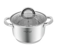Cheffinger Marmite Inox avec Couvercle en Verre 18cm 2.9L Compatible Induction Argent