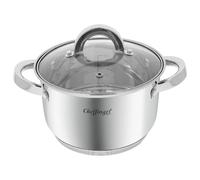 Cheffinger Marmite Inox avec Couvercle en Verre 18cm 2.9L Compatible Induction Argent