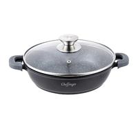 Cheffinger Sauteuse 24 cm Revêtue en Marbre avec Poignées en Silicone et Couvercle en Verre Noir