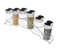 Cheffinger Set 6 Bocaux 90ml avec Support Inox pour Rangement Epices Noir / Argent