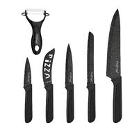 Cheffinger Set de 6 Couteaux avec Éplucheur et Couteau à Pizza Antiadhésif Noir