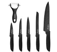 Cheffinger Set de 6 Couteaux Effet Marbre Antiadhésifs avec Éplucheur Noir