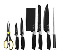Cheffinger Set de Couteaux 7 Pièces Légers et Anticorrosion avec Support Noir / Argent
