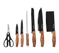 Cheffinger Set de Couteaux 7 Pièces Manches Aspect Bois avec Support Noir