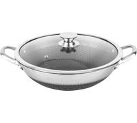 Cheffinger, wok 32 cm avec revêtement antiadhésif alvéolé et couvercle résistant aux rayures, argent