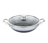 Cheffinger, wok 36 cm avec revêtement antiadhésif alvéolé et couvercle résistant aux rayures, argent