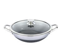 Wok 40cm - CHEFFINGER - Nid d'Abeille - Inox 18/10 - Couvercle en Verre Trempé - Anti-rayures