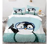 CHEFFS Parure de lit Pingouin 135x200 pour enfant Parure de lit Pingouin pour garçon fille Housse de couette en fibre de bambou avec Pingouin 135 x 200 cm Impression 3D avec fermeture éclair (140 x