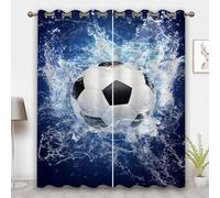 CHEFFS Rideau occultant à œillets - Pour chambre à coucher - Rideau de football - Rideau occultant - Motif football - Pour chambre d'enfant (1,100 x 140 cm - 2 x 50 x 140 cm)