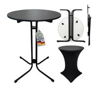 CHEFGASTRO Table de Bar avec Housses Pliable Ronde HxØ 110x80cm Table de bistrot intérieur et extérieur Acier Panneau MDF avec revêtement en Acier Inoxydable Noir