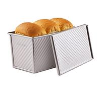 CHEFMADE Moule à Pain Pullman avec lèvre, Boîte à Pain ondulé Rectangle antiadhésif de capacité de pâte de 0.99Lb pour la Cuisson au Four 4.2" x 7.7"x 4.4" (Or Champagne)