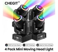 CHEGIT 80W Mini Lyre LED Mobile 1PC 2PC 4PC Faisceau RGB 8 Motifs DMX512 Activation Sonore Auto Run pour Fête Bar KTV Mariage 4 PCS
