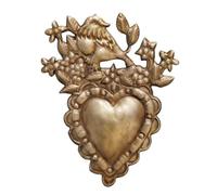 CHEHOMA Décoration Murale Ex-Voto en Métal Doré, Cœur avec Oiseau et Fleurs, 15 x 20 cm, Systeme d'accroche inclus Ma Collection d'Ex-Voto