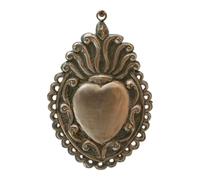 CHEHOMA Ex-voto Décoratif en Métal, Cœur Antique avec Motifs Ornementaux, 19 cm x 13 cm, Patine Vintage Collection ex-voto