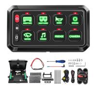 Chelhead 12V Panneau de commande 8 Gang avec éclairage vert,faisceau de câblage avec fusible,système de relais de contrôle de circuit auxiliaire luminosité réglable compatible avec camions bateaux
