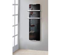 CHEMIN’ARTE Sèche-Serviette Électrique Noir 600W - Radiateur Vertical - IP24-90x6x46 cm - 2 porte serviettes inox - Conçu en France