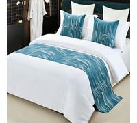 Chemin de lit à Motif Simple, écharpe de Lits Double pour Chambre d'hôtel, Couvre-lit de Luxe léger, décoration et Protection de la literie- Blue|| 45x240cm for 1.8m Bed