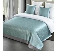 Chemin de lit Bleu Satin Luxe léger, Couvre-lit Simple Moderne, écharpe de lit Double pour Chambre d'hôtel, décoration et Protection de la literie-01|| 130x240cm for 1.8m Bed