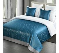 Chemin de lit Bleu Satin Luxe léger, Couvre-lit Simple Moderne, écharpe de lit Double pour Chambre d'hôtel, décoration et Protection de la literie-02|| 130x180cm for 1.2m Bed