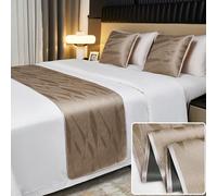 Chemin de lit de luxe en polyester jacquard - Couverture tendance - Serviette de protection pour mariage et hôtel - Marron - 50 x 160 cm