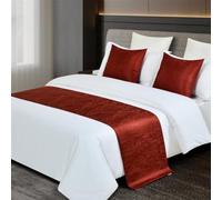 Chemin de lit en satin jacquard, décoratif pour la protection literie | Couverture de jet de serviette de bout de lit de style d'hôtel for la chambre(Red,50*180cm for 1.2m Bed)