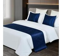Chemin de lit en satin jacquard, décoratif pour la protection literie | Couverture de jet de serviette de bout de lit de style d'hôtel for la chambre(Navy,50*210cm for 1.5m Bed)