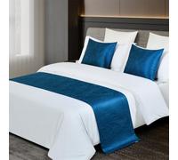 Chemin de lit en satin jacquard, décoratif pour la protection literie | Couverture de jet de serviette de bout de lit de style d'hôtel for la chambre(Blue,50*240cm for 1.8m Bed)