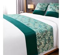 Chemin de lit en Tissu Jacquard de Luxe léger, écharpe de lit Double Taille King de qualité hôtelière pour Chambre l'hôtel, Couvre-lit Simple décoration literie- Green 2|| 50x210cm for 1.5m Bed