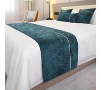 Chemin de lit en Velours léger de Luxe, Couvre-lit Simple de qualité hôtelière pour Lits Double King Size, écharpe de lit pour Chambre d'hôtel ou à Domicile- Green|| 50x180cm for 1.2m Bed