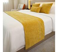 Chemin de lit en Velours léger de Luxe, Couvre-lit Simple de qualité hôtelière pour Lits Double King Size, écharpe de lit pour Chambre d'hôtel ou à Domicile- Yellow|| 50x210cm for 1.5m Bed