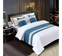Chemin de lit et oreiller de couleur unie pour hôtel, lit, écharpe en coton et lin, tapis de protection pour chambre à coucher, salle de mariage, gris cyan, 240 x 50 cm pour lit de 180 cm