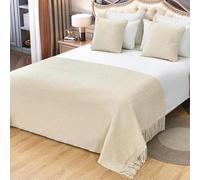 Chemin de lit tricoté de Couleur Unie avec des Glands, écharpe de Simple pour Lits Double King Size pour Maison ou Chambre d'hôtel, Couvre lit décoration- Beige|| 130x230cm