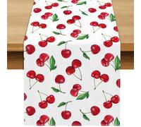 Chemin de table avec motif cerise rouge - Écharpe décorative en lin - Style bohème - Pour cuisine, salle à manger, table basse, fête, mariage, maison, divertissement et anniversaire (#6, 33 x 90 cm)