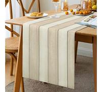 Chemin de Table Beige Lin Blanc - Décoration de Mariage Vintage Rustique, Jardinage, Automne, Fête, Carnaval - 33 x 183 cm