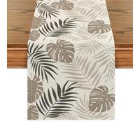 Chemin de Table Beige Noir Linen Été Printemps 40x200 cm Table Runner Tropical Feuille Moderne Rustique Decoration Mariage Champetre Napperon Rectangulaire pour Cuisine d'Intérieur Ferme